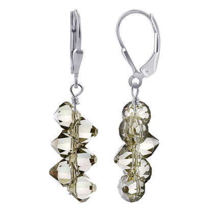 Gray Austrian Crystals 925 Sterling Silver Leverback Earrings - Gem Avenue
