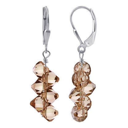 Brown Austrian Crystals 925 Sterling Silver Leverback Earrings - Gem Avenue