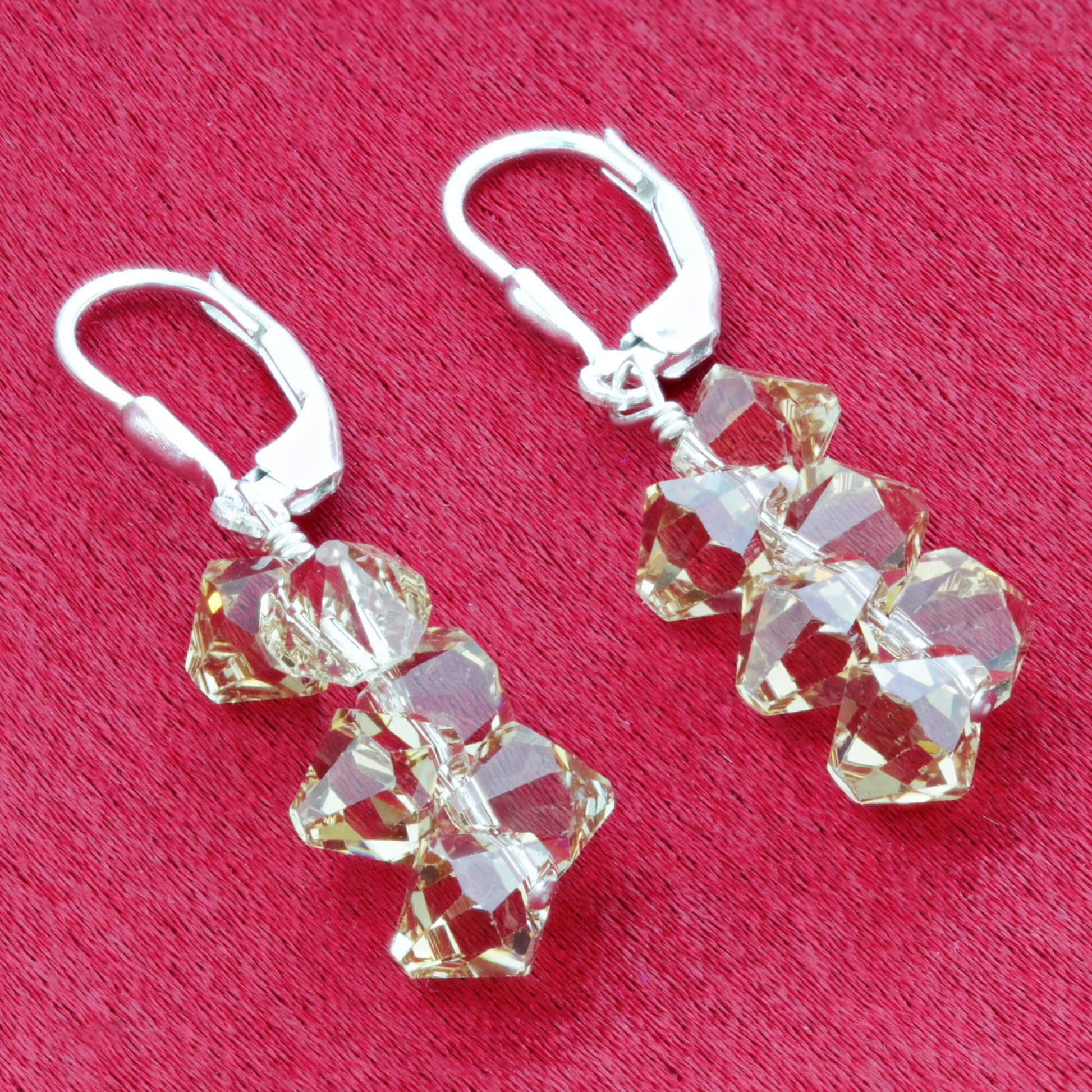 Light Yellow Austrian Crystals 925 Sterling Silver Leverback Earrings - Gem Avenue