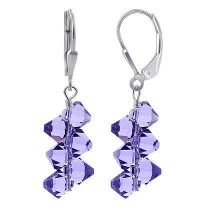 Lavender Austrian Crystals 925 Sterling Silver Leverback Earrings - Gem Avenue