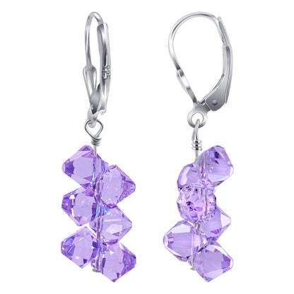 Violet Austrian Crystals 925 Sterling Silver Leverback Earrings - Gem Avenue