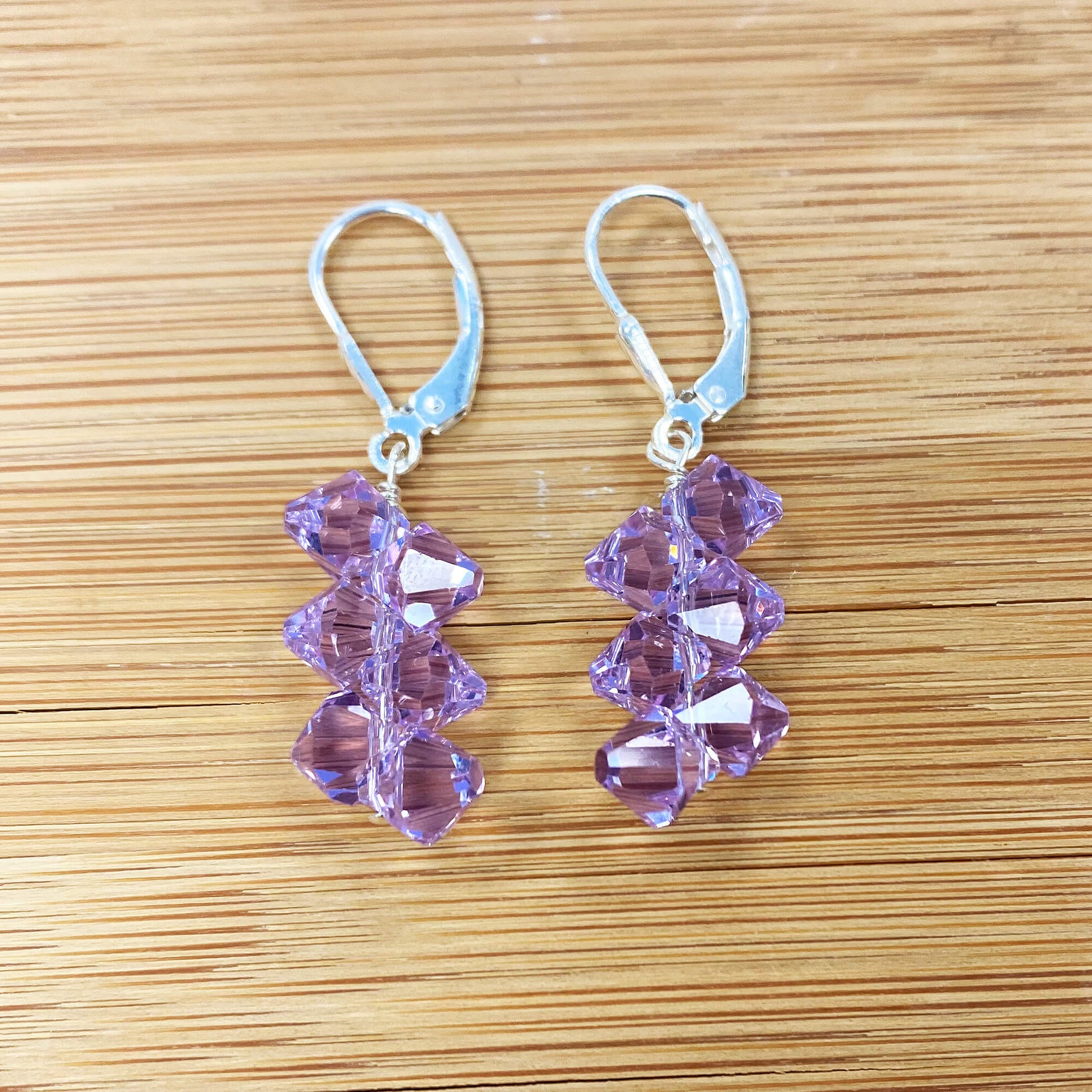 Violet Austrian Crystals 925 Sterling Silver Leverback Earrings - Gem Avenue