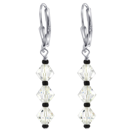 Clear AB Austrian Crystals 925 Sterling Silver Leverback Drop Earrings - Gem Avenue
