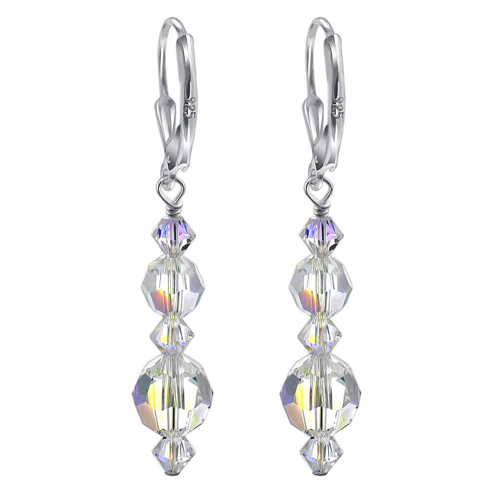 Clear AB Austrian Crystals 925 Sterling Silver Leverback Drop Earrings - Gem Avenue
