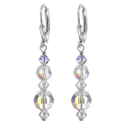 Clear AB Austrian Crystals 925 Sterling Silver Leverback Drop Earrings - Gem Avenue