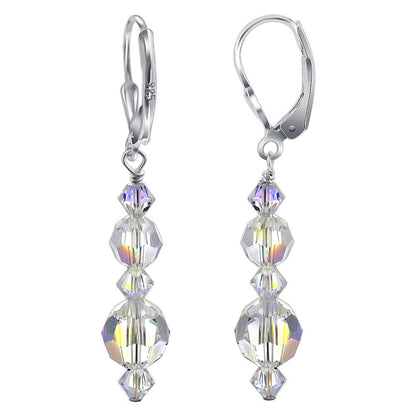 Clear AB Austrian Crystals 925 Sterling Silver Leverback Drop Earrings - Gem Avenue