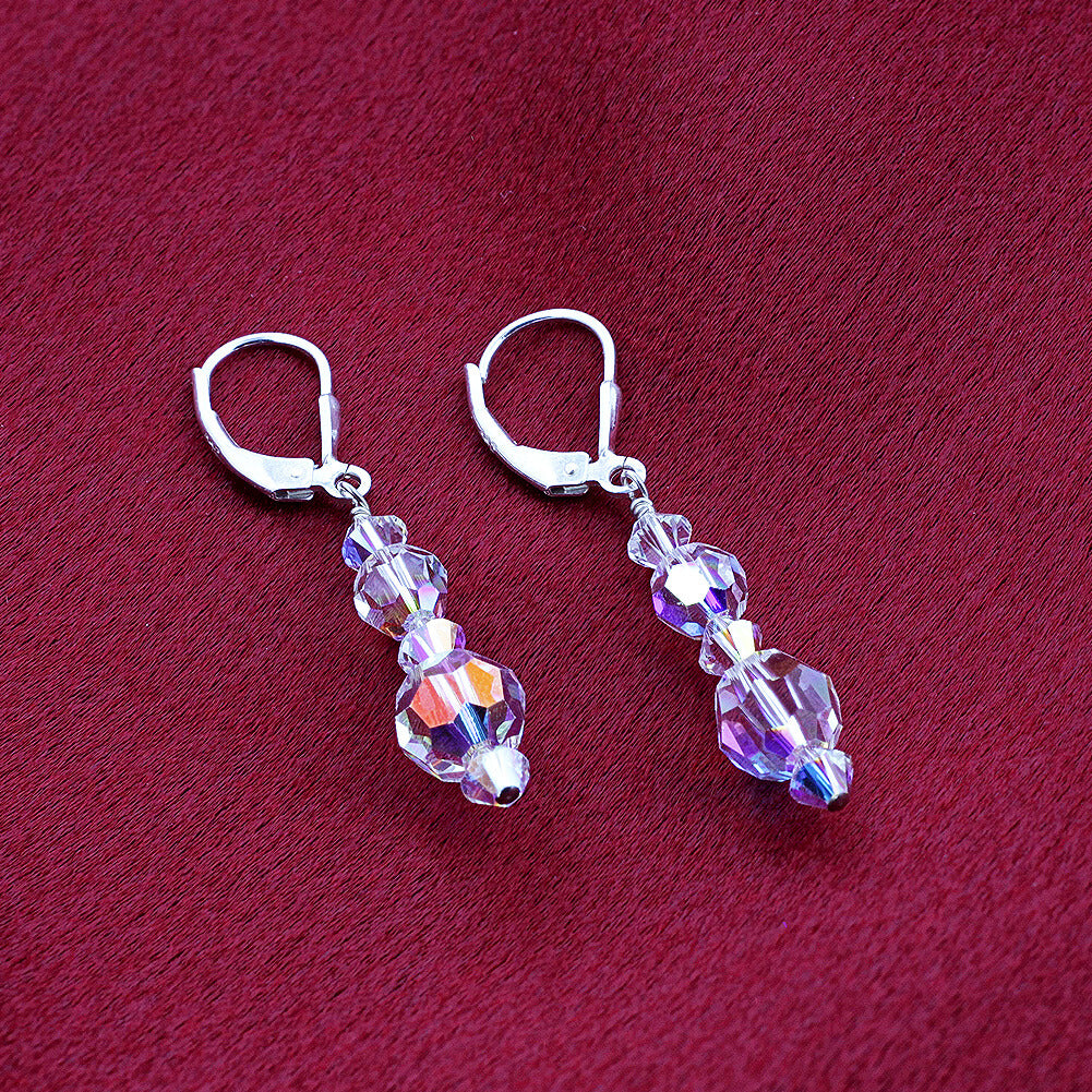 Clear AB Austrian Crystals 925 Sterling Silver Leverback Drop Earrings - Gem Avenue