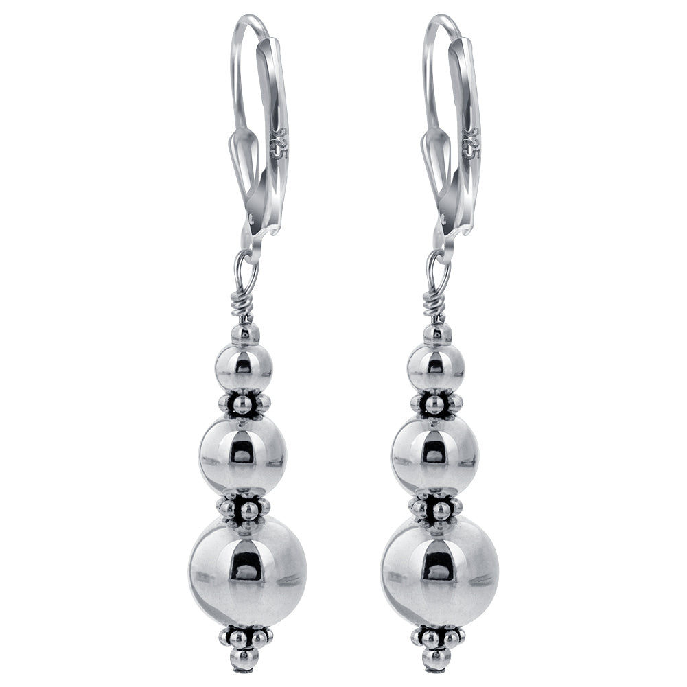 Triple Silver Balls Leverback 925 Sterling Silver Drop Earrings for Women - Gem Avenue