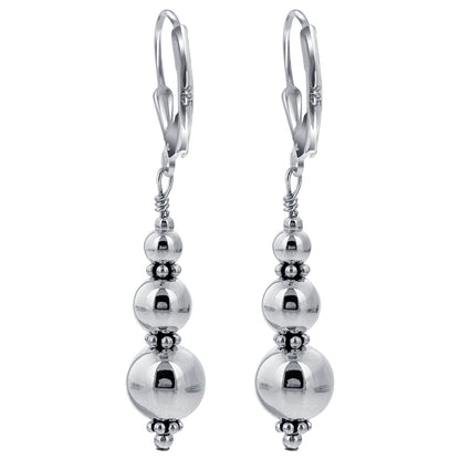 Triple Silver Balls Leverback 925 Sterling Silver Drop Earrings for Women - Gem Avenue