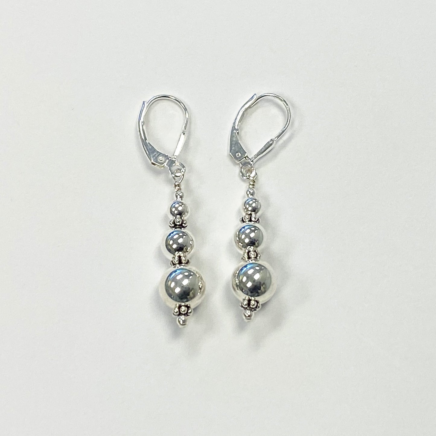 Triple Silver Balls Leverback 925 Sterling Silver Drop Earrings for Women - Gem Avenue