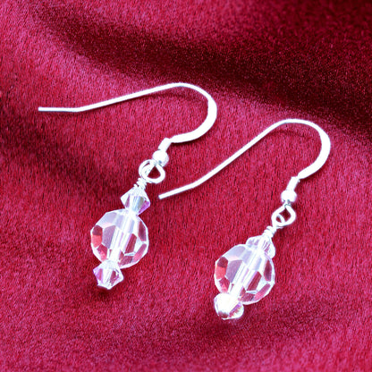 Clear AB Austrian Crystals 925 Sterling Silver Drop Earrings - Gem Avenue