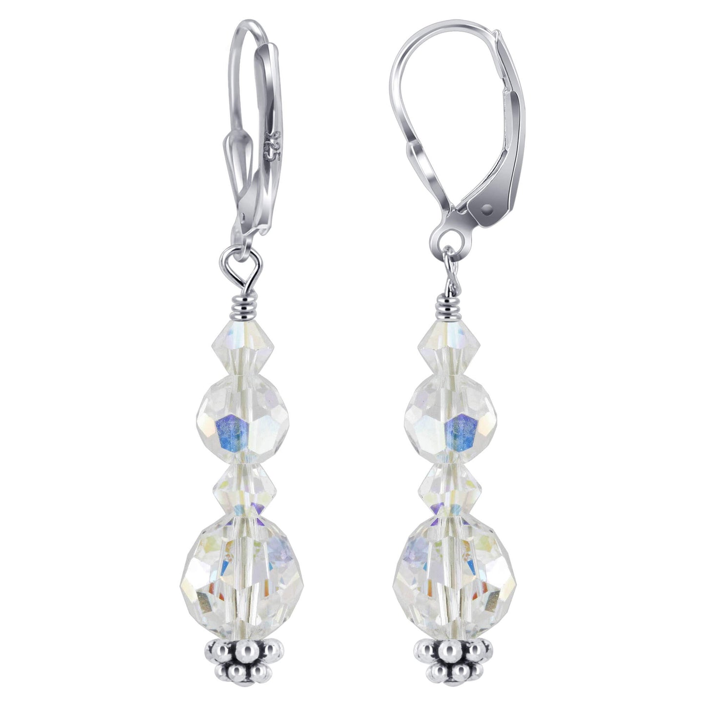 Clear AB Austrian Crystals Sterling Silver Leverback Earrings - Gem Avenue