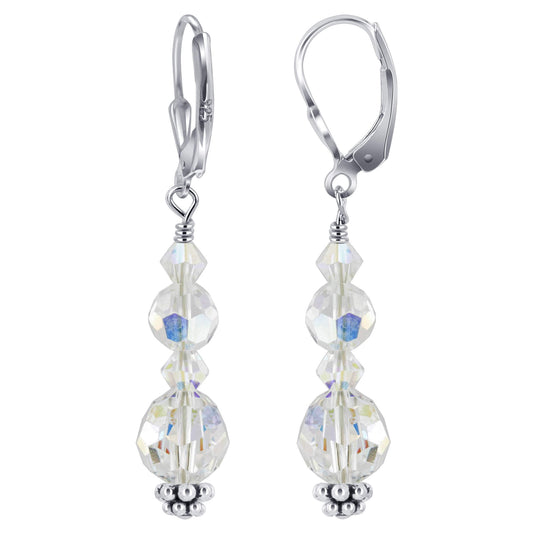 Clear AB Austrian Crystals Sterling Silver Leverback Earrings - Gem Avenue