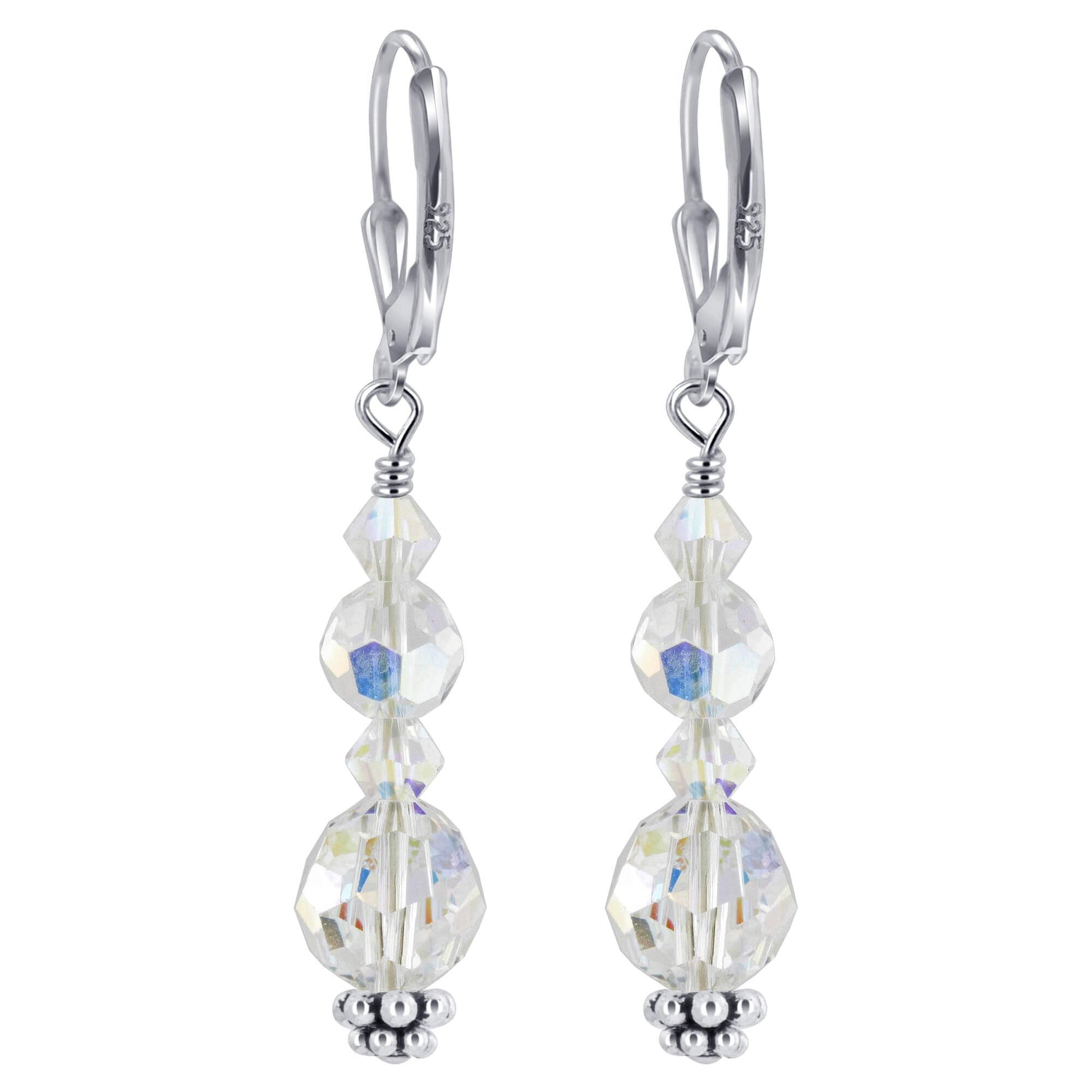 Clear AB Austrian Crystals Sterling Silver Leverback Earrings - Gem Avenue