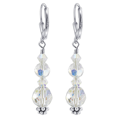 Clear AB Austrian Crystals Sterling Silver Leverback Earrings - Gem Avenue