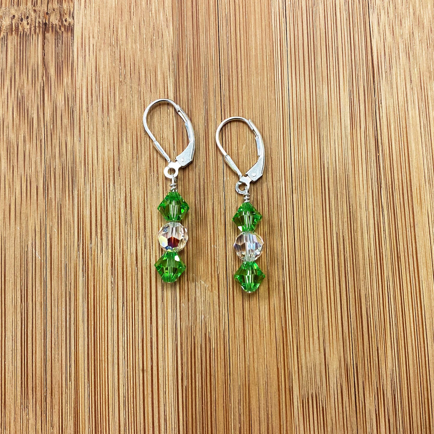 Green and Clear AB Round Austrian Crystals 925 Sterling Silver Drop Earrings - Gem Avenue
