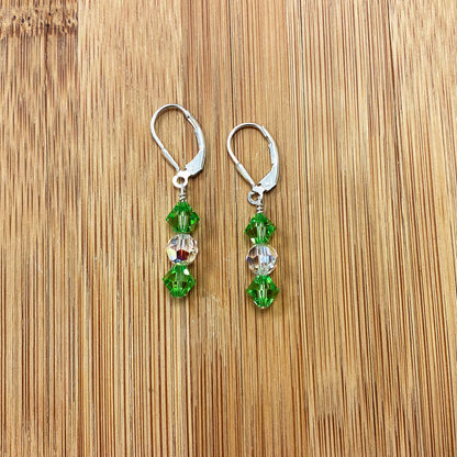 Green and Clear AB Round Austrian Crystals 925 Sterling Silver Drop Earrings - Gem Avenue