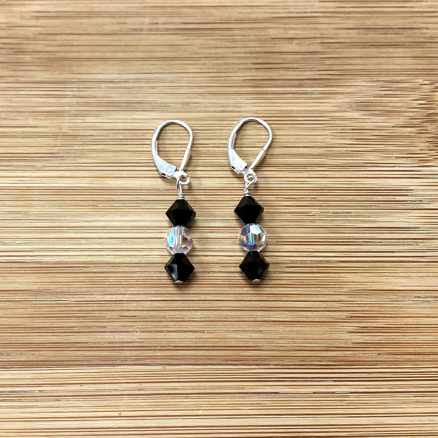 Black and Clear AB Round Austrian Crystals 925 Sterling Silver Drop Earrings - Gem Avenue
