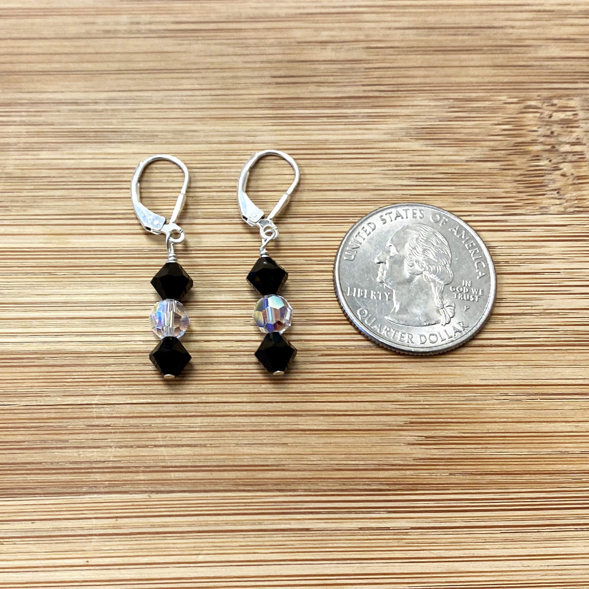Black and Clear AB Round Austrian Crystals 925 Sterling Silver Drop Earrings - Gem Avenue