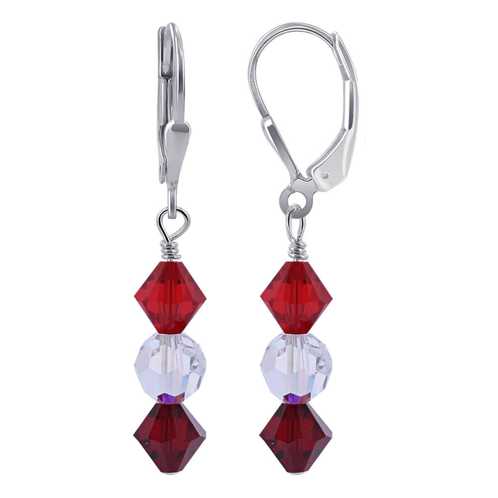 Red and Clear AB Round Austrian Crystals 925 Sterling Silver Drop Earrings - Gem Avenue