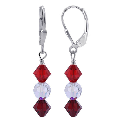 Red and Clear AB Round Austrian Crystals 925 Sterling Silver Drop Earrings - Gem Avenue