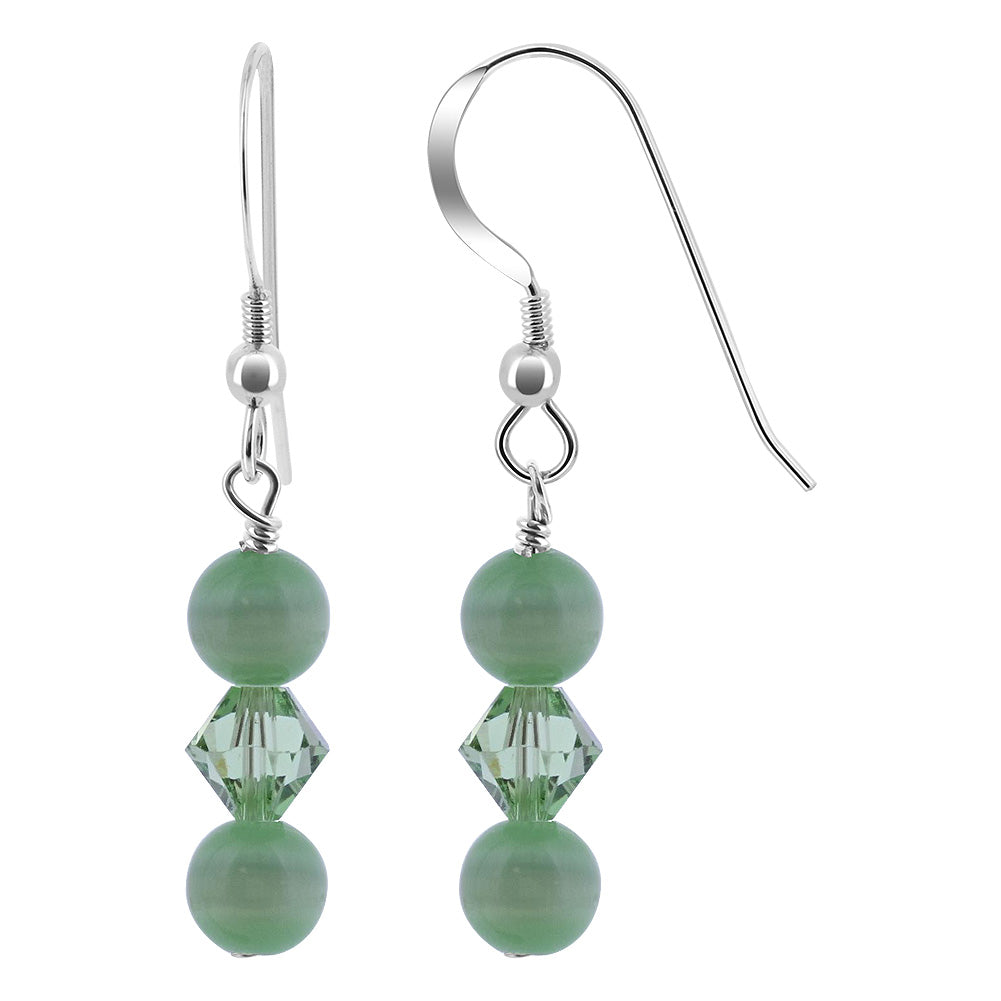 925 Sterling Silver Drop Earrings with Austrian Crystals & Cat's Eye Beads