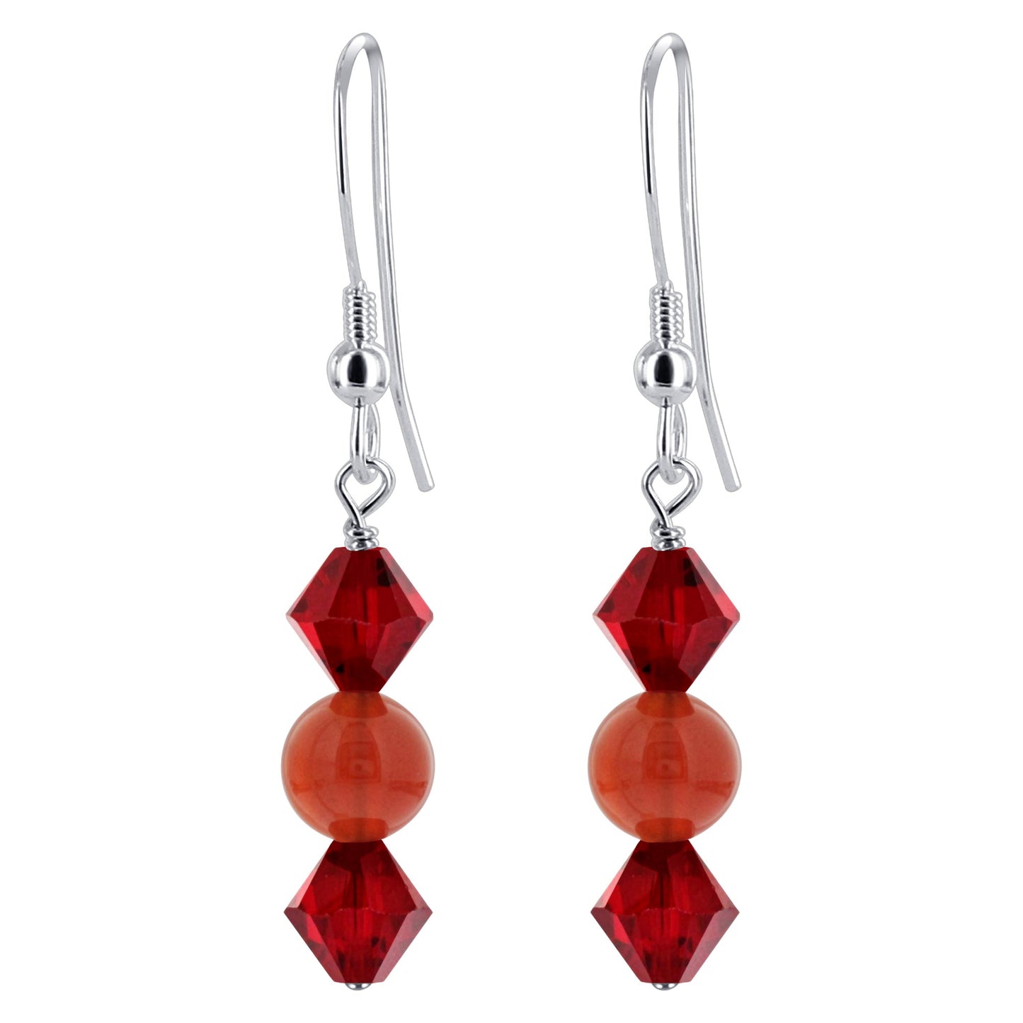 925 Sterling Silver Simulated Carnelian with Red Austrian Crystals Handmade Earrings - Gem Avenue