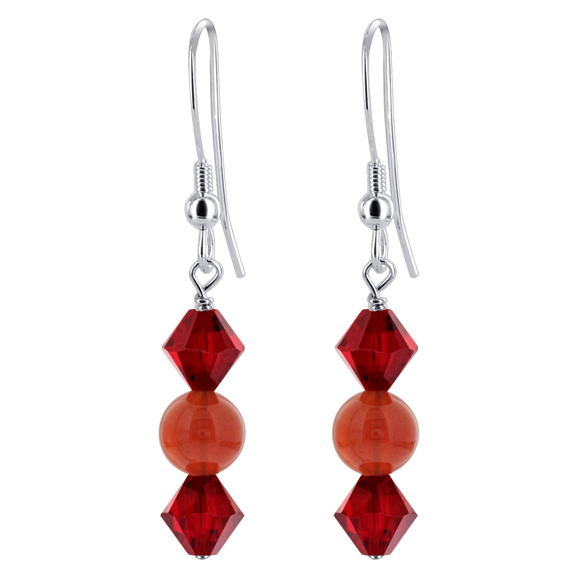 925 Sterling Silver Simulated Carnelian with Red Austrian Crystals Handmade Earrings - Gem Avenue