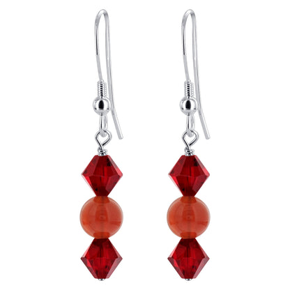 925 Sterling Silver Simulated Carnelian with Red Austrian Crystals Handmade Earrings - Gem Avenue