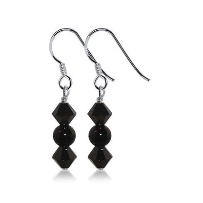 Black Onyx and Austrian Crystals 925 Sterling Silver Drop Earrings - Gem Avenue