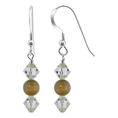 925 Sterling Silver Yellow Austrian Crystals with Cats Eye Handmade Earrings - Gem Avenue