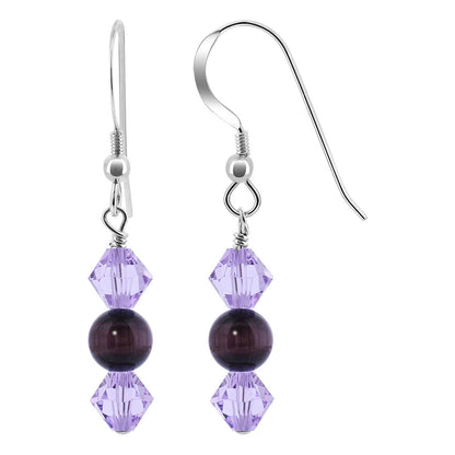 925 Sterling Silver Cats Eye with Lavender Austrian Crystals Handmade Earrings - Gem Avenue