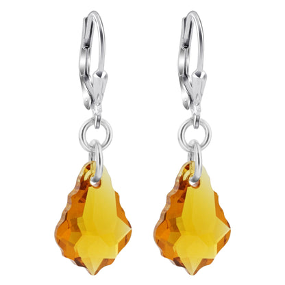 .925 Sterling Silver Drop Earrings with Baroque Shape Austrian Crystals