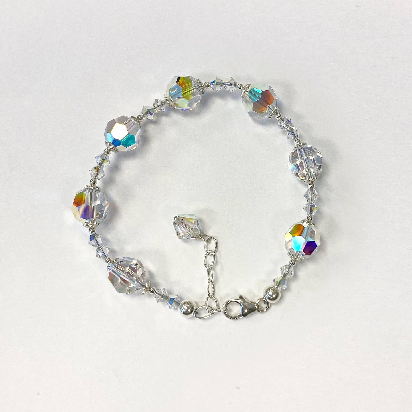 925 Sterling Silver Clear AB Faceted Austrian Crystal Balls Bracelet - Gem Avenue
