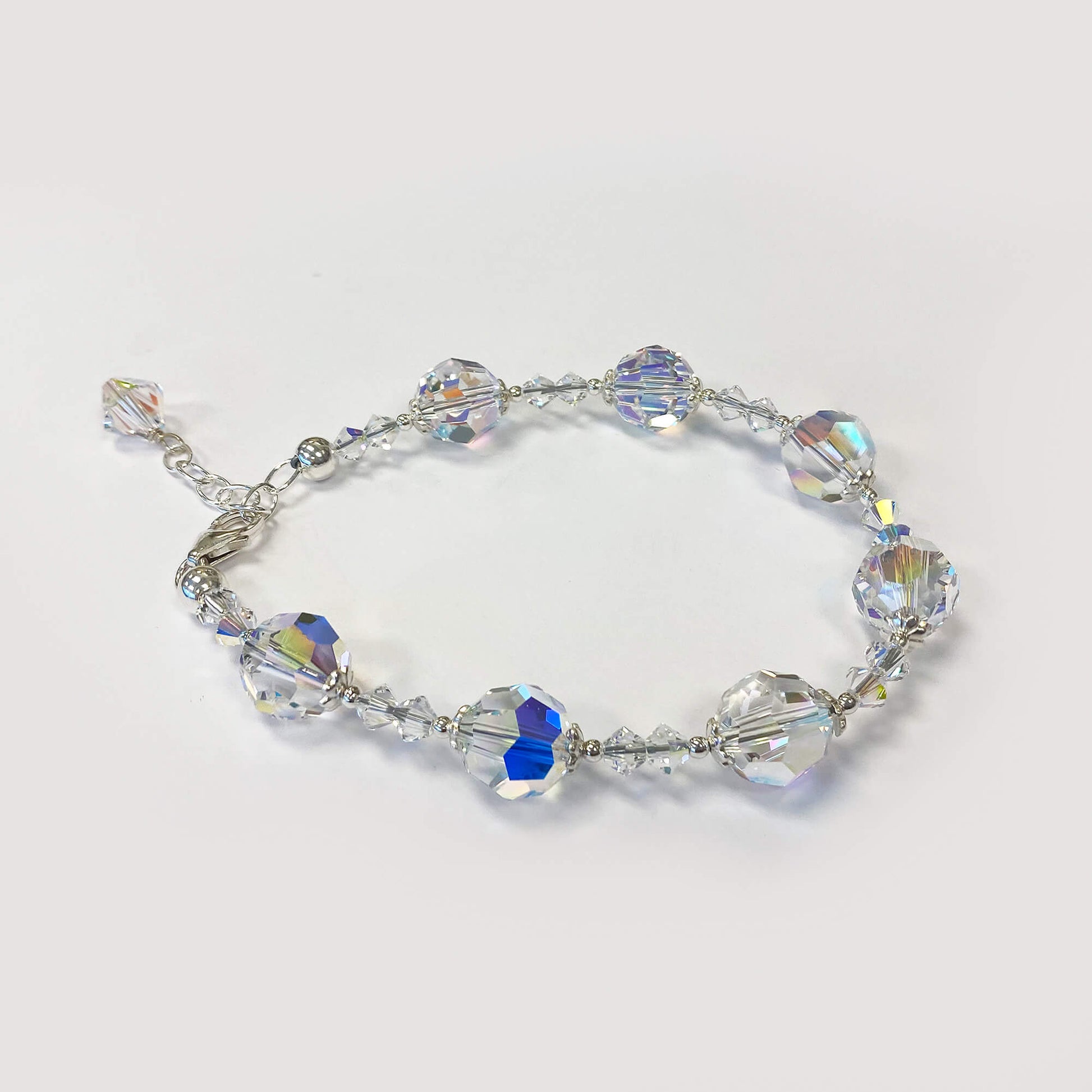 925 Sterling Silver Clear AB Faceted Austrian Crystal Balls Bracelet - Gem Avenue
