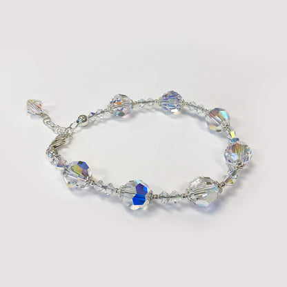 925 Sterling Silver Clear AB Faceted Austrian Crystal Balls Bracelet - Gem Avenue