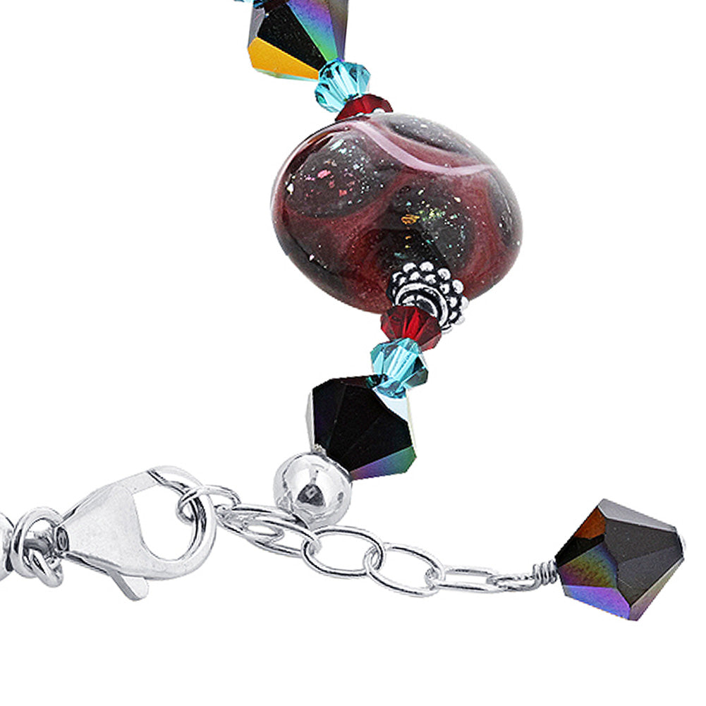 Blown Glass with Multicolor Austrian Crystals 925 Silver 8 to 9" Bracelet - GB066