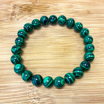 Natural Malachite Bead Handmade Stretch Bracelet - Gem Avenue