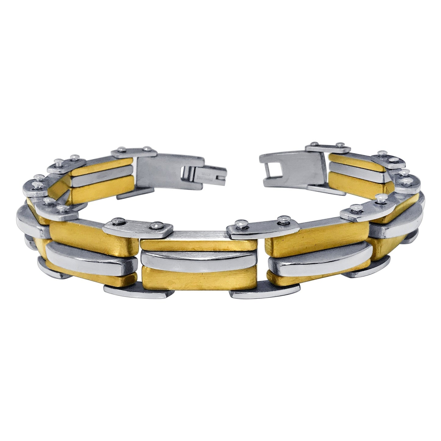 Men's Stainless Steel Two Tone Wide Link Chain Bracelet - Gem Avenue