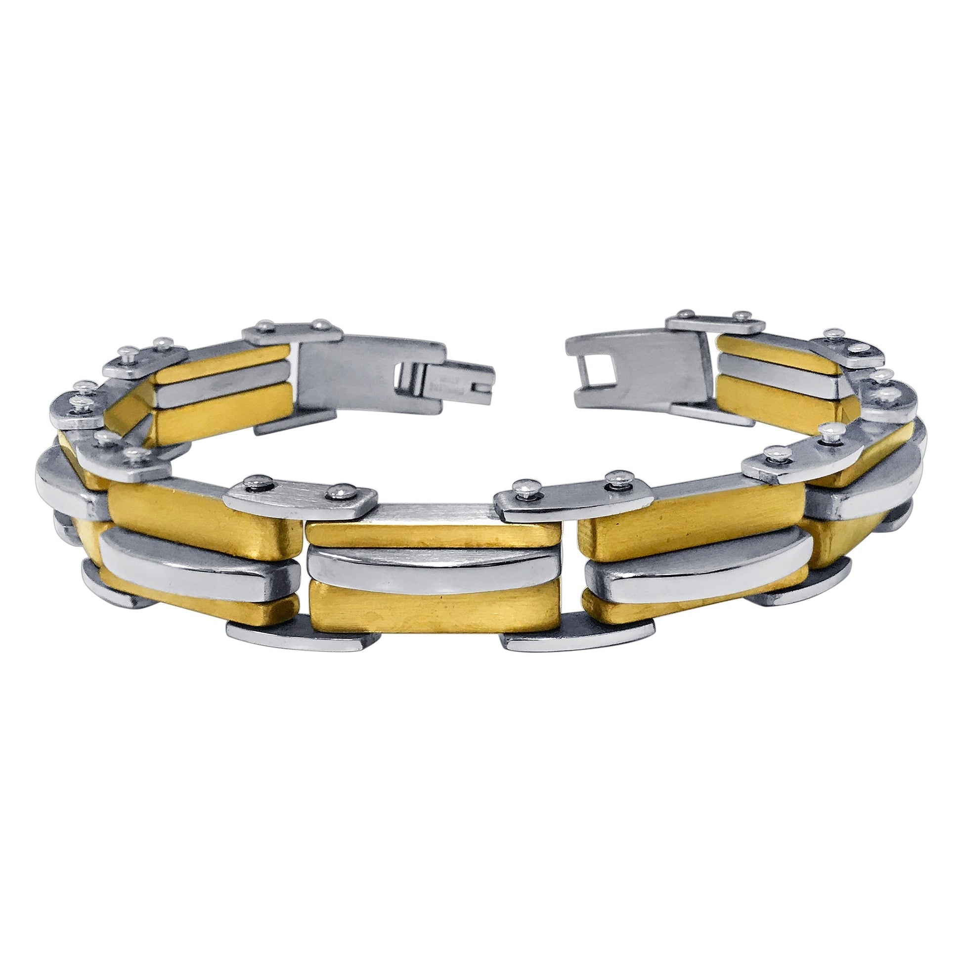 Men's Stainless Steel Two Tone Wide Link Chain Bracelet - Gem Avenue