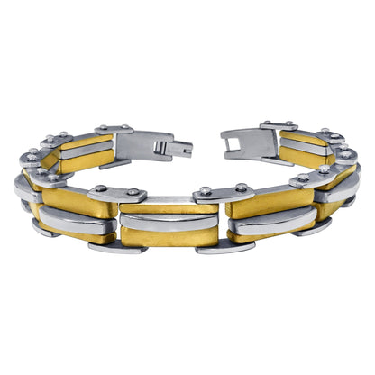Men's Stainless Steel Two Tone Wide Link Chain Bracelet - Gem Avenue