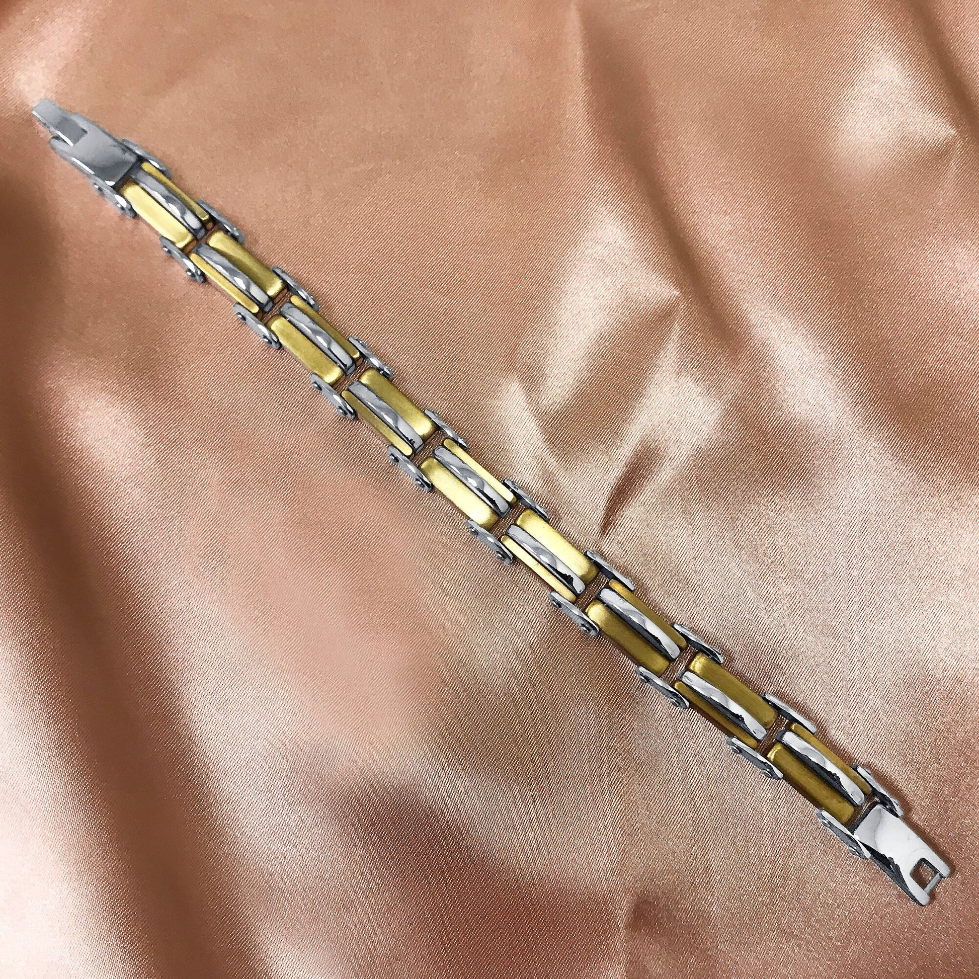 Men's Stainless Steel Two Tone Wide Link Chain Bracelet - Gem Avenue