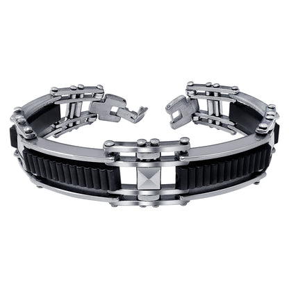 Men's Stainless Steel Black Rubber Link Chain Bracelet - Gem Avenue