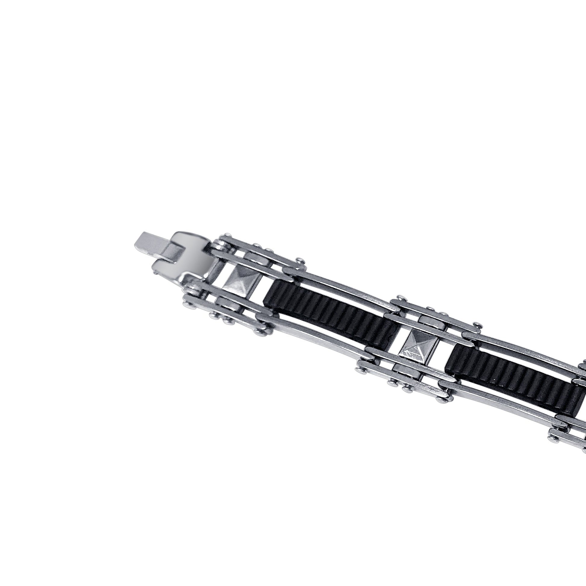 Men's Stainless Steel Black Rubber Link Chain Bracelet - Gem Avenue