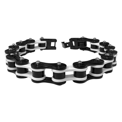 Men's Stainless Steel Black and White Link Chain Bracelet - Gem Avenue