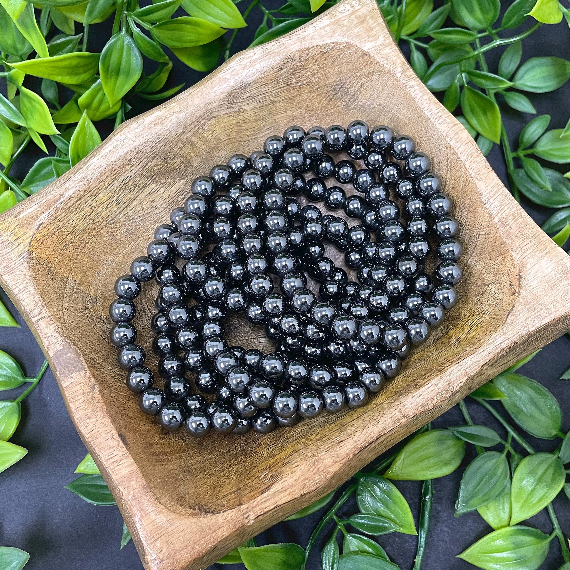 Simulated Hematite Bead Handmade Unisex Stretch Bracelet - Gem Avenue