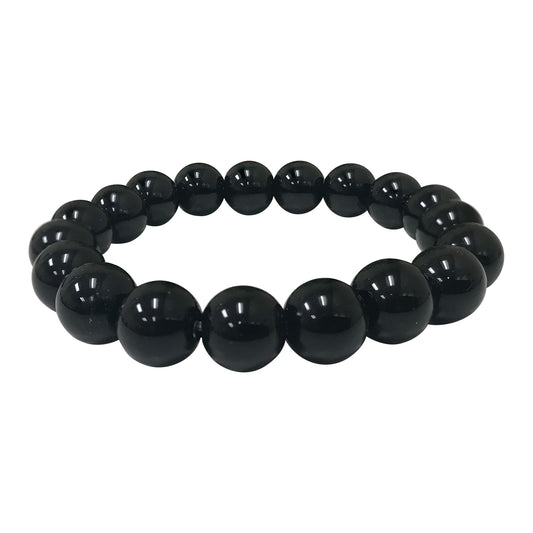 Handmade 10mm Round Stretch Black Onyx Bead Unisex Bracelet