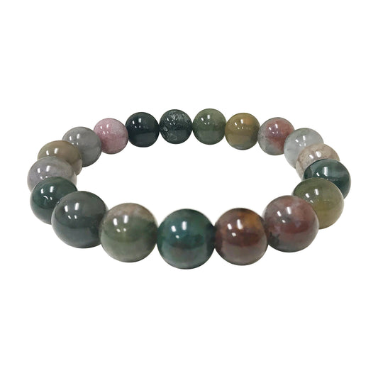 Handmade 10mm Round Stretch Indian Agate Bead Unisex Bracelet