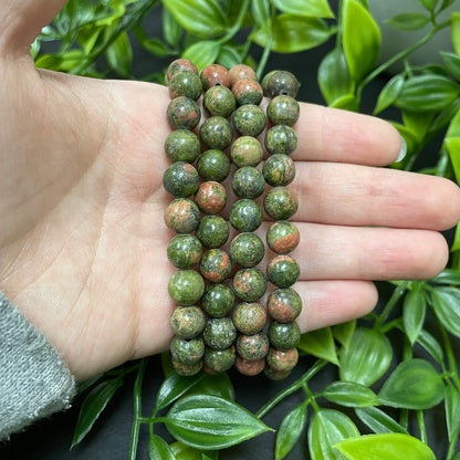 Green Unakite Gemstone Bead Handmade Stretch Unisex Bracelet - Gem Avenue