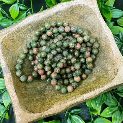 Green Unakite Gemstone Bead Handmade Stretch Unisex Bracelet - Gem Avenue